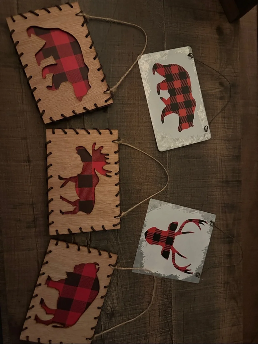 Rustic Buffalo Plaid Animal hanging signs